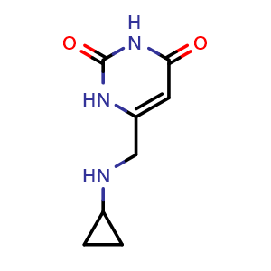 Chemical structure of 6-[(cyclopropylamino)methyl]-1H-pyrimidine-2,4-dione , CAS 1339206-49-3, AChemBlock S80980