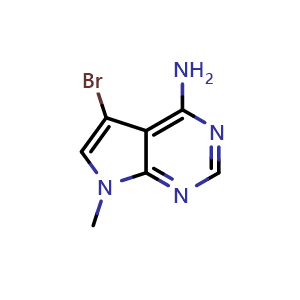 Chemical structure of 5-bromo-7-methyl-7H-pyrrolo[2,3-d]pyrimidin-4-amine , CAS 1337532-51-0, AChemBlock S81010