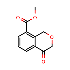 Chemical structure of methyl 4-oxo-3,4-dihydro-1H-2-benzopyran-8-carboxylate , CAS 1336950-90-3, AChemBlock S81017