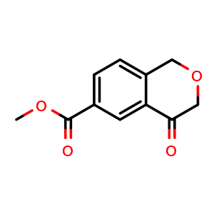 Chemical structure of methyl 4-oxo-3,4-dihydro-1H-2-benzopyran-6-carboxylate , CAS 1336947-02-4, AChemBlock S81019