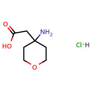 Chemical structure of 2-(4-aminooxan-4-yl)acetic acid hydrochloride , CAS 1335042-82-4, AChemBlock S81035