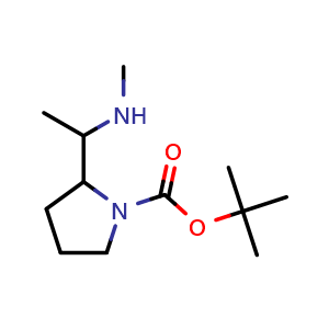 Chemical structure of tert-butyl 2-[1-(methylamino)ethyl]pyrrolidine-1-carboxylate , CAS 1334492-22-6, AChemBlock S81045