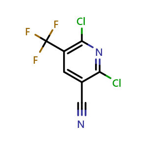 Chemical structure of 2,6-dichloro-5-(trifluoromethyl)pyridine-3-carbonitrile , CAS 1319804-30-2, AChemBlock S81110