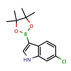Chemical structure of 6-chloro-3-(4,4,5,5-tetramethyl-1,3,2-dioxaborolan-2-yl)-1H-indole , CAS 1313760-80-3, AChemBlock S81169