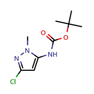 Chemical structure of tert-butyl N-(3-chloro-1-methyl-1H-pyrazol-5-yl)carbamate , CAS 1312949-21-5, AChemBlock S81183