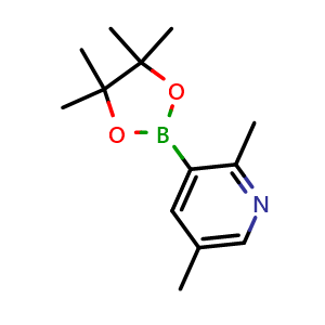 Chemical structure of 2,5-dimethyl-3-(tetramethyl-1,3,2-dioxaborolan-2-yl)pyridine , CAS 1309980-12-8, AChemBlock S81231
