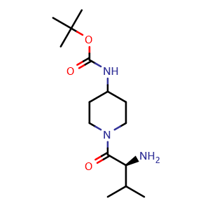 Chemical structure of tert-butyl N-{1-[(2S)-2-amino-3-methylbutanoyl]piperidin-4-yl}carbamate , CAS 1308644-19-0, AChemBlock S81241