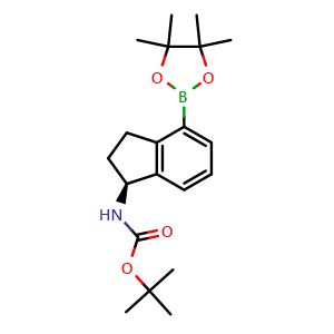 Chemical structure of tert-butyl N-[(1S)-4-(tetramethyl-1,3,2-dioxaborolan-2-yl)-2,3-dihydro-1H-inden-1-yl]carbamate , CAS 1307231-22-6, AChemBlock S81246