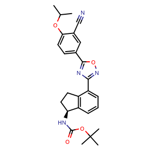 Chemical structure of tert-butyl N-[(1S)-4-[5-(3-cyano-4-isopropoxy-phenyl)-1,2,4-oxadiazol-3-yl]indan-1-yl]carbamate , CAS 1306763-71-2, AChemBlock S81251