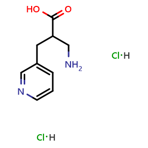 Chemical structure of 3-amino-2-[(pyridin-3-yl)methyl]propanoic acid dihydrochloride , CAS 1306604-21-6, AChemBlock S81261
