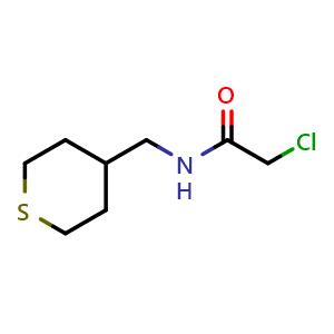 Chemical structure of 2-chloro-N-[(thian-4-yl)methyl]acetamide , CAS 1306603-40-6, AChemBlock S81262