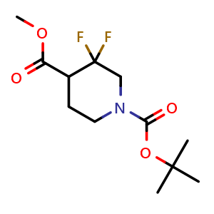 Chemical structure of 1-tert-butyl 4-methyl 3,3-difluoropiperidine-1,4-dicarboxylate , CAS 1303973-86-5, AChemBlock S81273