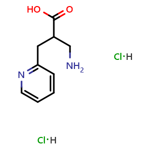 Chemical structure of 3-amino-2-[(pyridin-2-yl)methyl]propanoic acid dihydrochloride , CAS 1303889-59-9, AChemBlock S81279