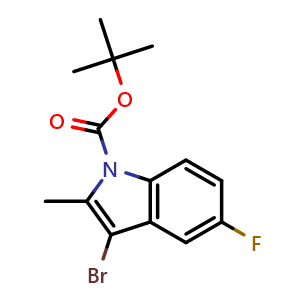 Chemical structure of tert-butyl 3-bromo-5-fluoro-2-methyl-1H-indole-1-carboxylate , CAS 1297285-02-9, AChemBlock S81297