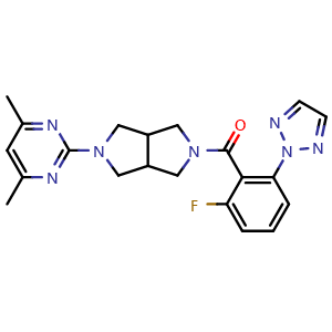 Chemical structure of (5-(4,6-dimethylpyrimidin-2-yl)hexahydropyrrolo[3,4-c]pyrrol-2(1H)-yl)(2-fluoro-6-(2H-1,2,3-triazol-2-yl)phenyl)methanone , CAS 1293281-49-8, AChemBlock S81304