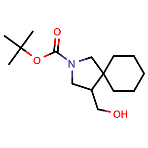 Chemical structure of tert-butyl 4-(hydroxymethyl)-2-azaspiro[4.5]decane-2-carboxylate , CAS 129321-84-2, AChemBlock S81306