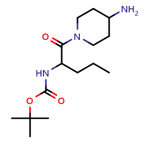 Chemical structure of tert-butyl N-[1-(4-aminopiperidin-1-yl)-1-oxopentan-2-yl]carbamate , CAS 1291351-80-8, AChemBlock S81319