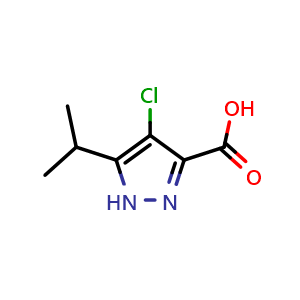 Chemical structure of 4-chloro-5-(propan-2-yl)-1H-pyrazole-3-carboxylic acid , CAS 1291271-55-0, AChemBlock S81321
