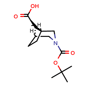 Chemical structure of (1R,5S)-rel-3-tert-butoxycarbonyl-3-azabicyclo[3.2.1]octane-8-carboxylic acid , CAS 1290626-04-8, AChemBlock S81322