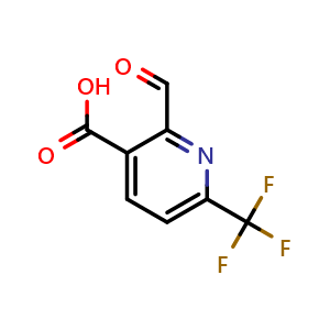 Chemical structure of 2-formyl-6-(trifluoromethyl)pyridine-3-carboxylic acid , CAS 1289132-83-7, AChemBlock S81335