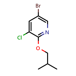 Chemical structure of 5-bromo-3-chloro-2-(2-methylpropoxy)pyridine , CAS 1289093-31-7, AChemBlock S81340