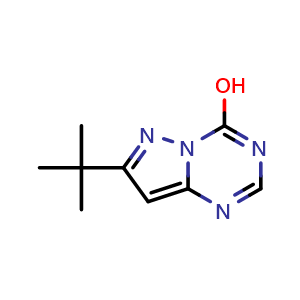 Chemical structure of 7-tert-butylpyrazolo[1,5-a][1,3,5]triazin-4-ol , CAS 1286279-33-1, AChemBlock S81358