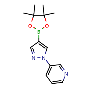Chemical structure of 3-[4-(tetramethyl-1,3,2-dioxaborolan-2-yl)-1H-pyrazol-1-yl]pyridine , CAS 1286202-05-8, AChemBlock S81360
