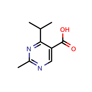 Chemical structure of 2-methyl-4-(propan-2-yl)pyrimidine-5-carboxylic acid , CAS 127958-08-1, AChemBlock S81387