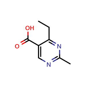 Chemical structure of 4-ethyl-2-methylpyrimidine-5-carboxylic acid , CAS 127958-06-9, AChemBlock S81388