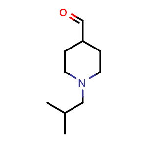 Chemical structure of 1-(2-methylpropyl)piperidine-4-carbaldehyde , CAS 1273958-39-6, AChemBlock S81410