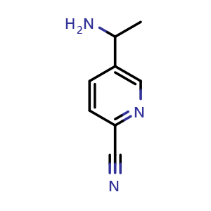 Chemical structure of 5-(1-aminoethyl)pyridine-2-carbonitrile , CAS 1270361-28-8, AChemBlock S81423