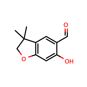 Chemical structure of 6-hydroxy-3,3-dimethyl-2,3-dihydro-1-benzofuran-5-carbaldehyde , CAS 127010-11-1, AChemBlock S81427