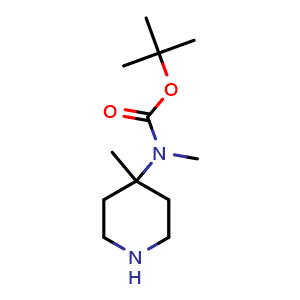 Chemical structure of tert-butyl N-methyl-N-(4-methylpiperidin-4-yl)carbamate , CAS 1269151-59-8, AChemBlock S81445