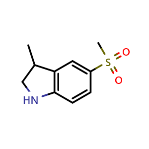 Chemical structure of 5-methanesulfonyl-3-methyl-2,3-dihydro-1H-indole , CAS 1263358-49-1, AChemBlock S81474