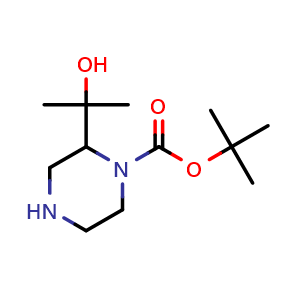 Chemical structure of tert-butyl 2-(2-hydroxypropan-2-yl)piperazine-1-carboxylate , CAS 1263316-20-6, AChemBlock S81475