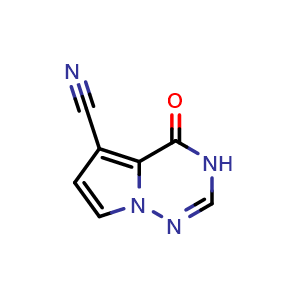Chemical structure of 4-oxo-3H,4H-pyrrolo[2,1-f][1,2,4]triazine-5-carbonitrile , CAS 1263282-47-8, AChemBlock S81479