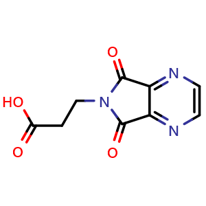 Chemical structure of 3-{5,7-dioxo-5H,6H,7H-pyrrolo[3,4-b]pyrazin-6-yl}propanoic acid , CAS 126310-28-9, AChemBlock S81486