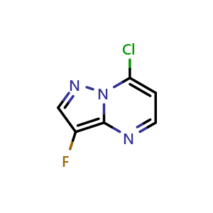 Chemical structure of 7-chloro-3-fluoro-pyrazolo[1,5-a]pyrimidine , CAS 1263061-01-3, AChemBlock S81490