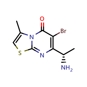 Chemical structure of 7-[(1S)-1-aminoethyl]-6-bromo-3-methyl-5H-[1,3]thiazolo[3,2-a]pyrimidin-5-one , CAS 1262441-66-6, AChemBlock S81504