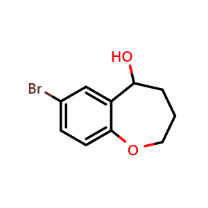 Chemical structure of 7-bromo-2,3,4,5-tetrahydro-1-benzoxepin-5-ol , CAS 1261999-53-4, AChemBlock S81507