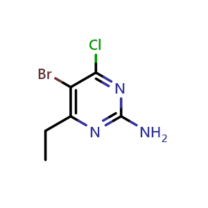 Chemical structure of 5-Bromo-4-chloro-6-ethylpyrimidin-2-amine , CAS 1260837-10-2, AChemBlock S81530