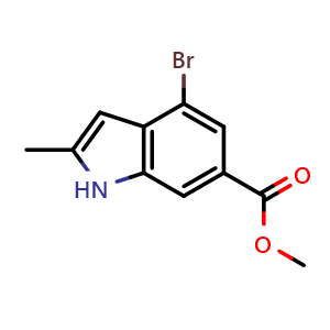 Chemical structure of methyl 4-bromo-2-methyl-1H-indole-6-carboxylate , CAS 1260383-49-0, AChemBlock S81592