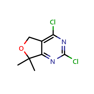 Chemical structure of 2,4-dichloro-7,7-dimethyl-5H,7H-furo[3,4-d]pyrimidine , CAS 1260088-72-9, AChemBlock S81599