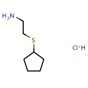 Chemical structure of 2-(cyclopentylsulfanyl)ethan-1-amine hydrochloride , CAS 1258649-87-4, AChemBlock S81622