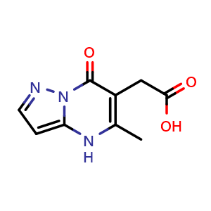 Chemical structure of 2-{5-methyl-7-oxo-4H,7H-pyrazolo[1,5-a]pyrimidin-6-yl}acetic acid , CAS 1258649-74-9, AChemBlock S81623
