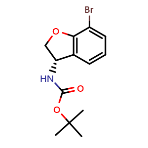 Chemical structure of tert-butyl N-[(3S)-7-bromo-2,3-dihydro-1-benzofuran-3-yl]carbamate , CAS 1258400-18-8, AChemBlock S81632