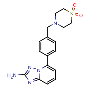 Chemical structure of 5-[4-[(1,1-dioxo-1,4-thiazinan-4-yl)methyl]phenyl]-[1,2,4]triazolo[1,5-a]pyridin-2-amine , CAS 1257705-09-1, AChemBlock S81638