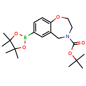 Chemical structure of tert-butyl 7-(4,4,5,5-tetramethyl-1,3,2-dioxaborolan-2-yl)-2,3-dihydro-1,4-benzoxazepine-4(5H)-carboxylate , CAS 1256784-52-7, AChemBlock S81673