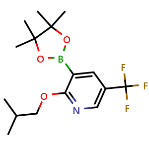 Chemical structure of 2-isobutoxy-3-(4,4,5,5-tetramethyl-1,3,2-dioxaborolan-2-yl)-5-(trifluoromethyl)pyridine , CAS 1256359-93-9, AChemBlock S81683