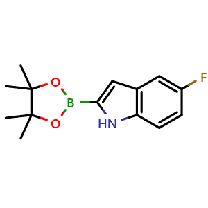Chemical structure of 5-fluoro-2-(4,4,5,5-tetramethyl-1,3,2-dioxaborolan-2-yl)-1H-indole , CAS 1256358-94-7, AChemBlock S81693